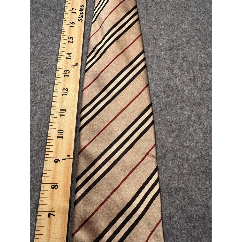Burberry London Silk Necktie Tan Black Red Diagonal Stripe Mens Classic Tie